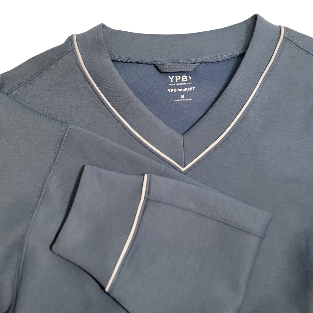 YPB Your Personal Best neoKNIT V Neck Pullover Cropped Sweatshirt Blue Women M